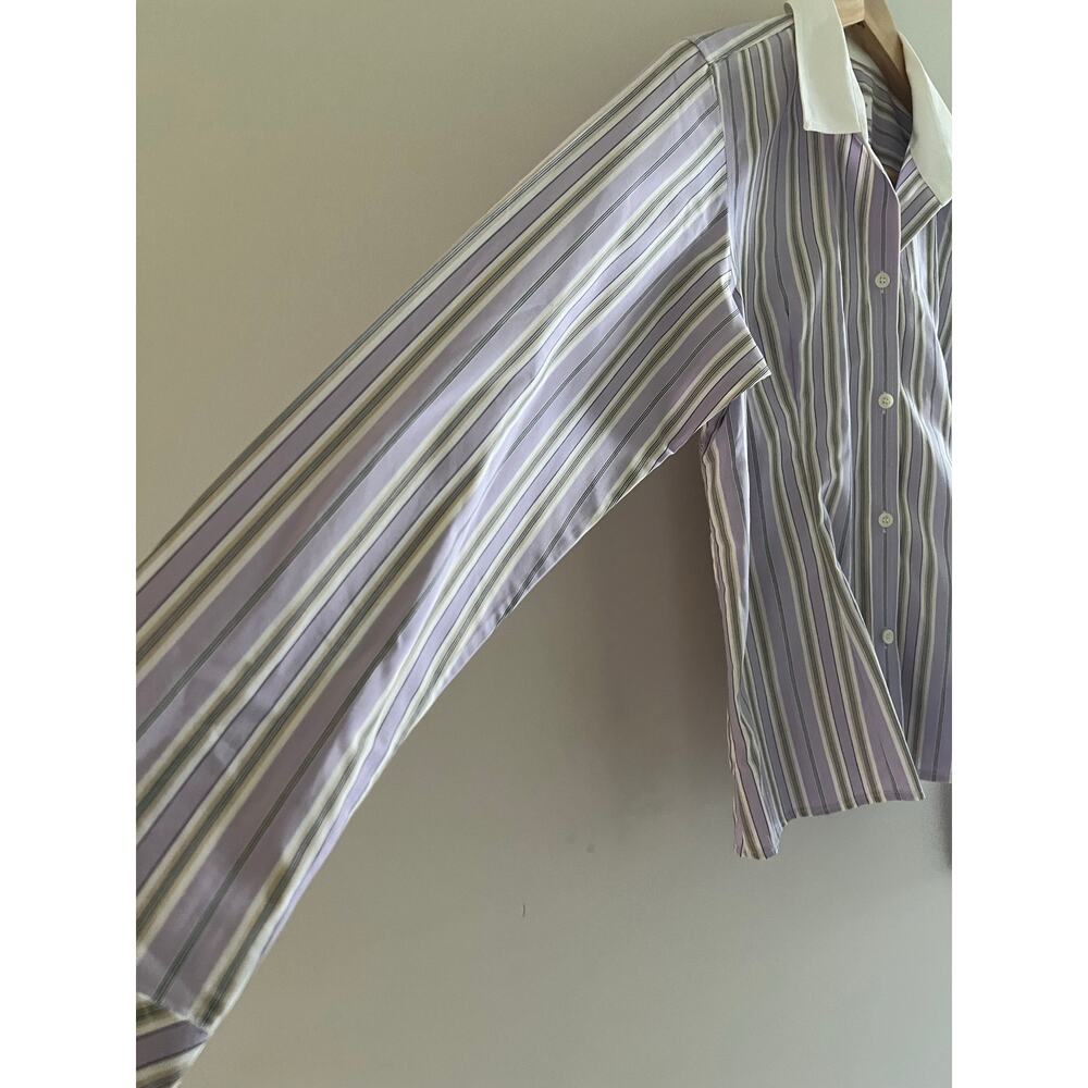 Liz Claiborne Lavender and White Striped Button-Up Blouse - Picture 5 of 9